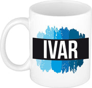 Ivar naam cadeau mok / beker met  verfstrepen - Cadeau collega/ vaderdag/ verjaardag of als persoonlijke mok werknemers