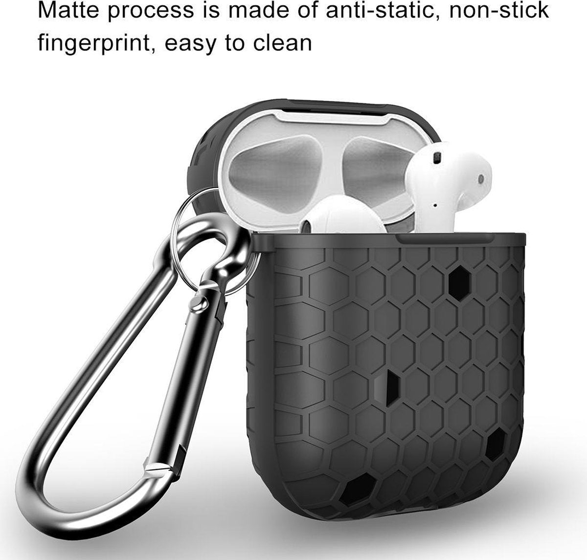 Mobigear Karabijnhaak Voetbal Texture Protective Siliconen Cover Grijs voor Apple AirPods