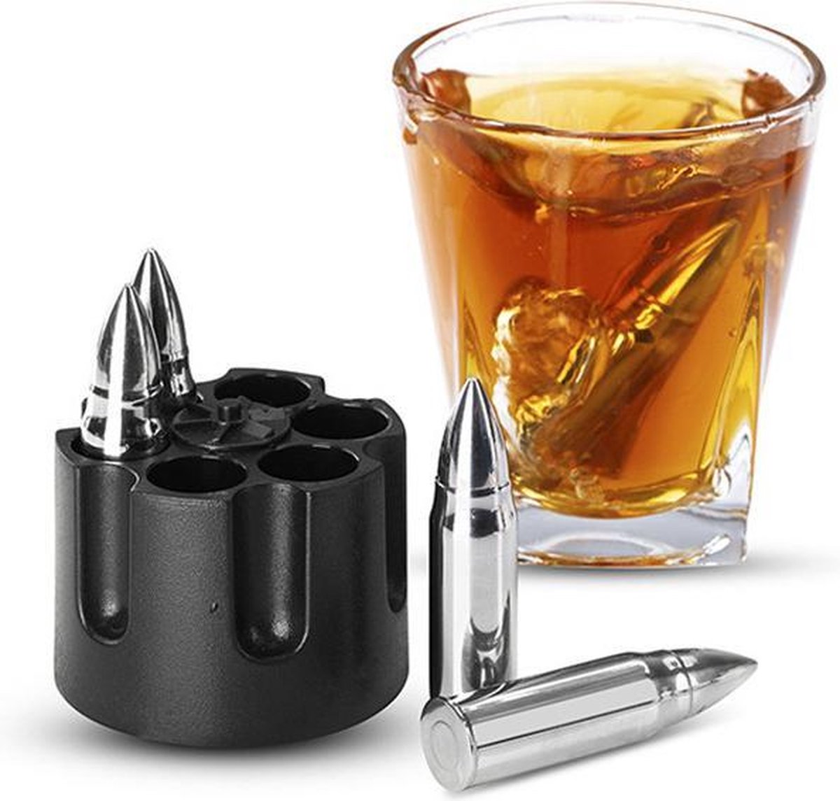 TDR-RVS 6 Whiskey stones- met een vorm van kogel-herbruikbaar -zilver