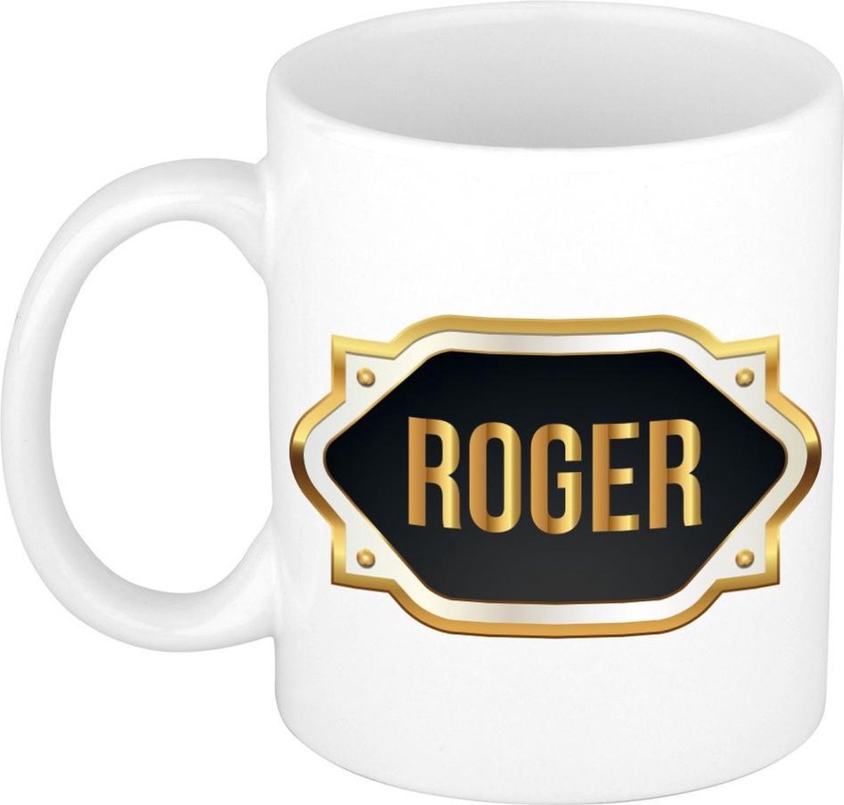 Naam cadeau mok / beker Roger met gouden embleem 300 ml