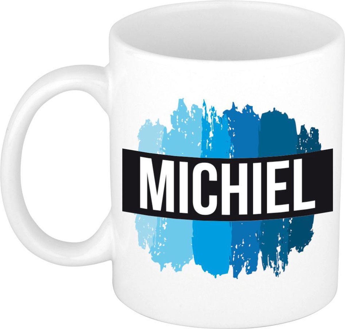 Michiel naam cadeau mok / beker met  verfstrepen - Cadeau collega/ vaderdag/ verjaardag of als persoonlijke mok werknemers
