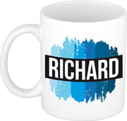 Richard naam cadeau mok / beker met  verfstrepen - Cadeau collega/ vaderdag/ verjaardag of als persoonlijke mok werknemers