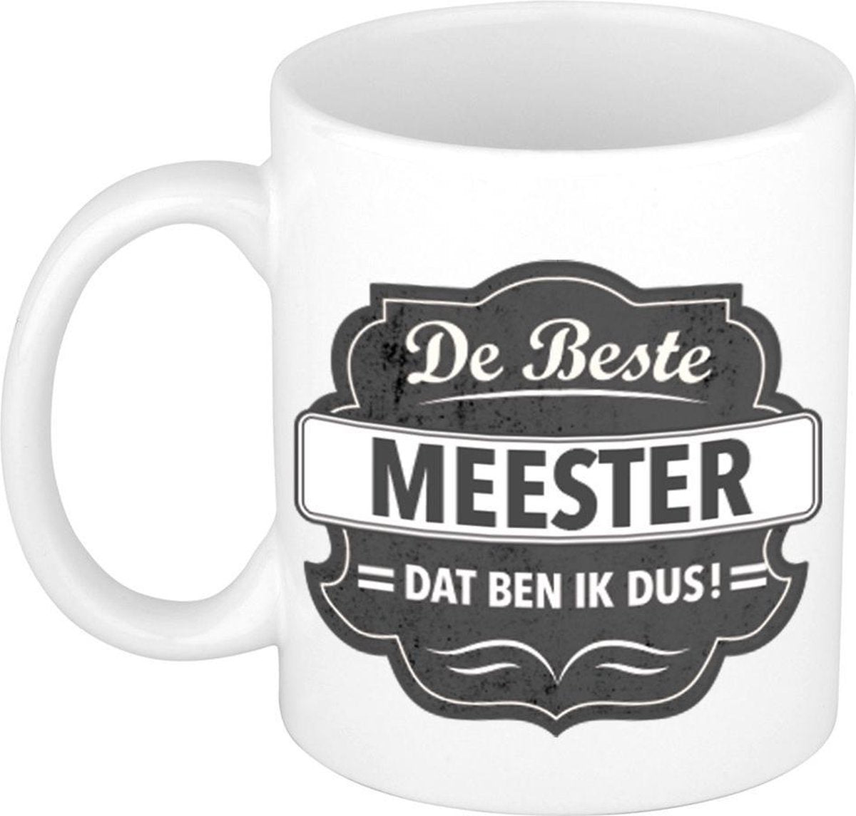 De beste meester cadeau koffiemok / theebeker grijs embleem 300 ml