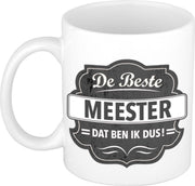 De beste meester cadeau koffiemok / theebeker grijs embleem 300 ml