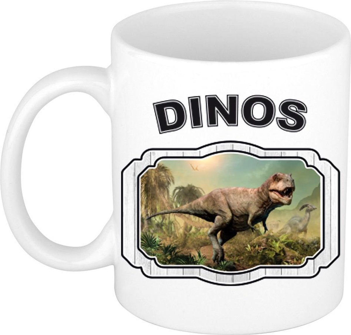 Dieren stoere t-rex dinosaurus beker - dinosaurs/ dinosaurussen mok wit 300 ml