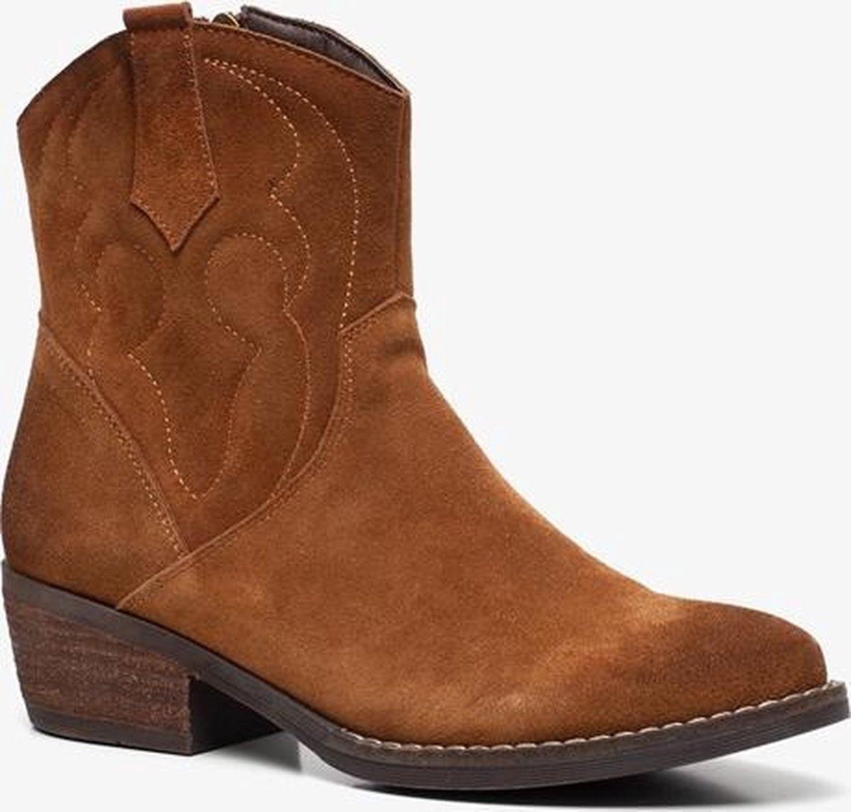 TwoDay suede dames cowboy western laarsjes - Cognac - Maat 38