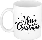 Set van 4x stuks merry Christmas met sterren cadeau kerstmokken 300 ml