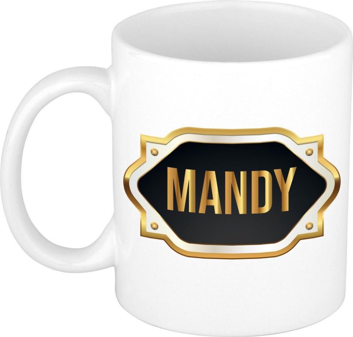 Mandy naam cadeau mok / beker met gouden embleem - kado verjaardag/ moeder/ pensioen/ geslaagd/ bedankt