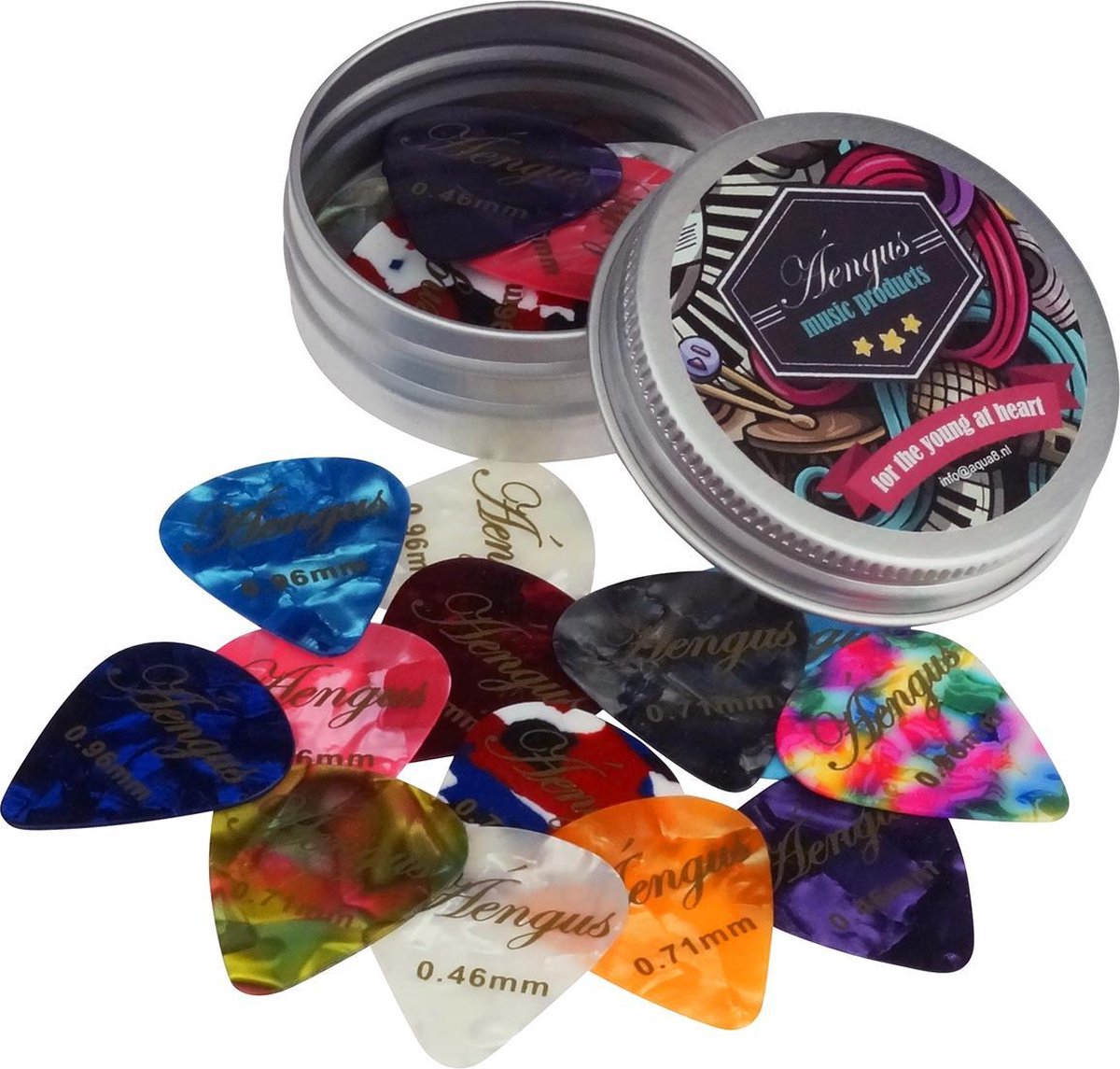 24 Plectrums in blikken doosje - Celluloid plectrum set - thin 0.46