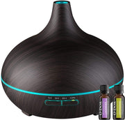 O'dor® Aroma Diffuser met EXTRA Lavendel & Lemongrass Etherische Olie - Ultrasone Vernevelaar Bevochtiger Verdamper- Donkerbruin
