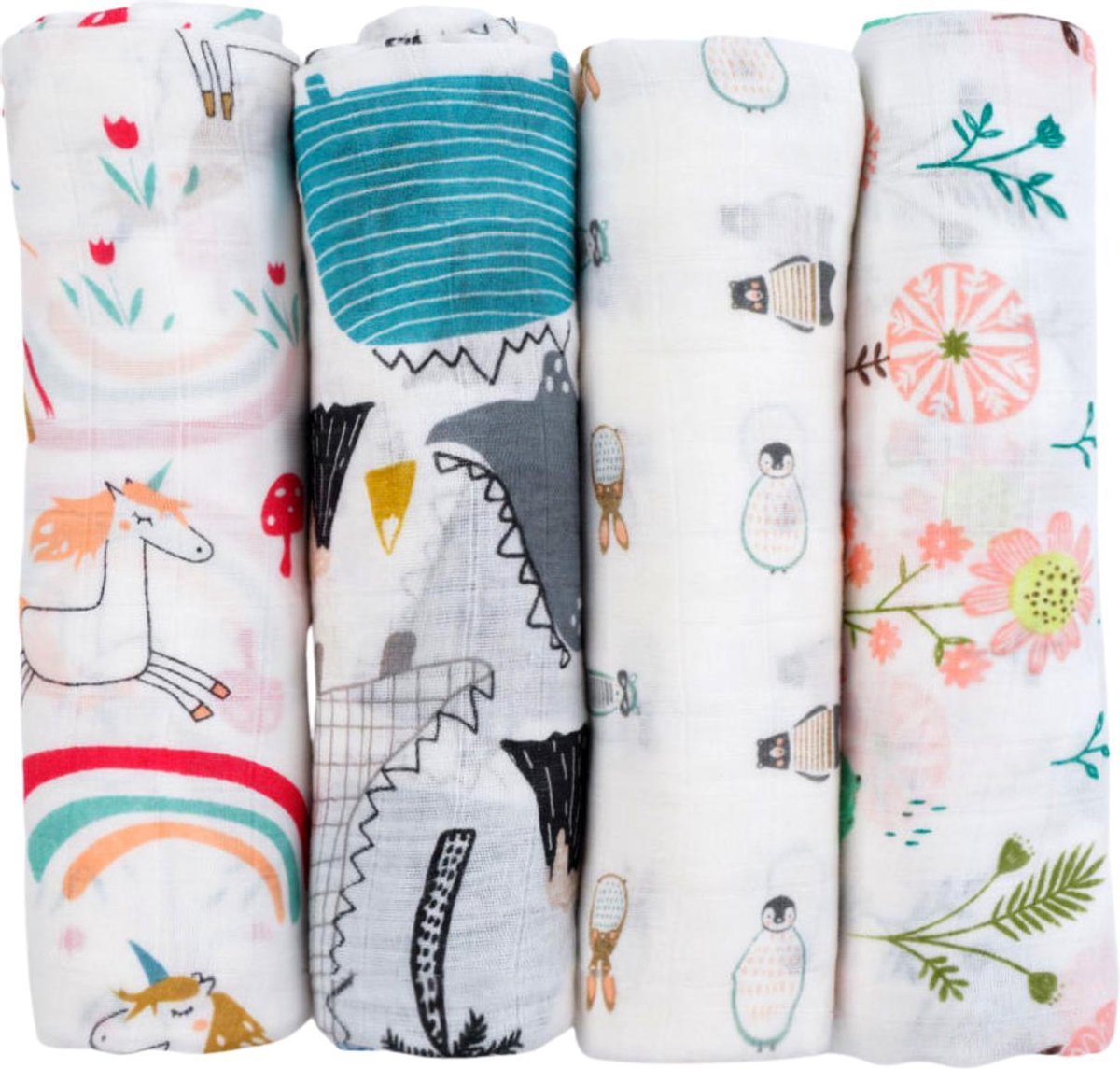 Allerion - Wiegdekens – Set van 4 - 110cm x 120cm - 70% Bamboe en 30% Katoen - Kraamcadeau
