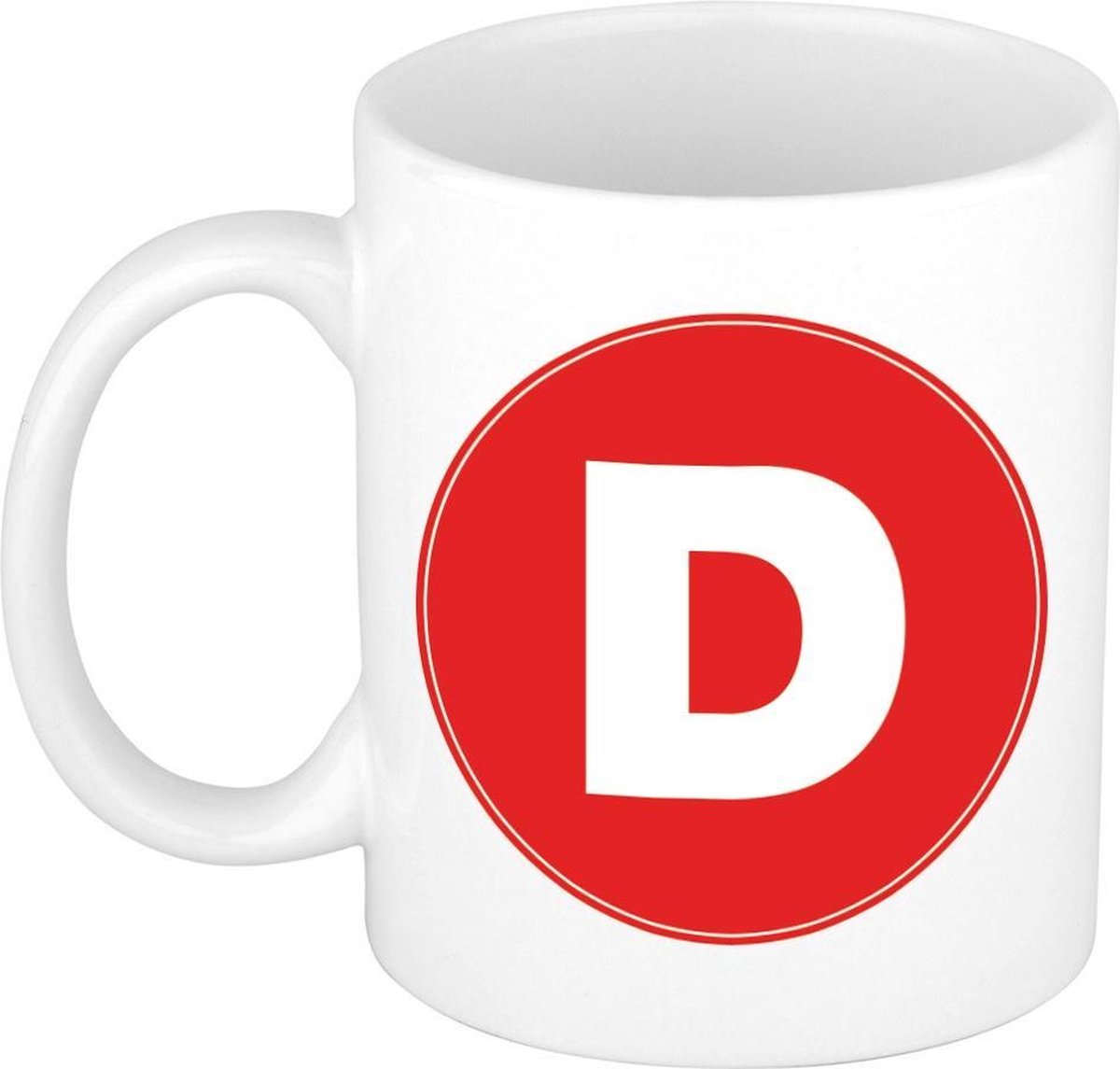 Mok / beker met de letter D rode bedrukking voor het maken van een naam / woord of team