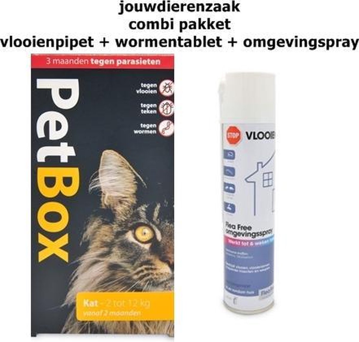 Combi pakket vlooien/teken/wormen/omgeving kat 2-12 kg