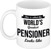 This is how the worlds greatest pensioner looks like mok / beker wit pensioen cadeau collega 300 ml