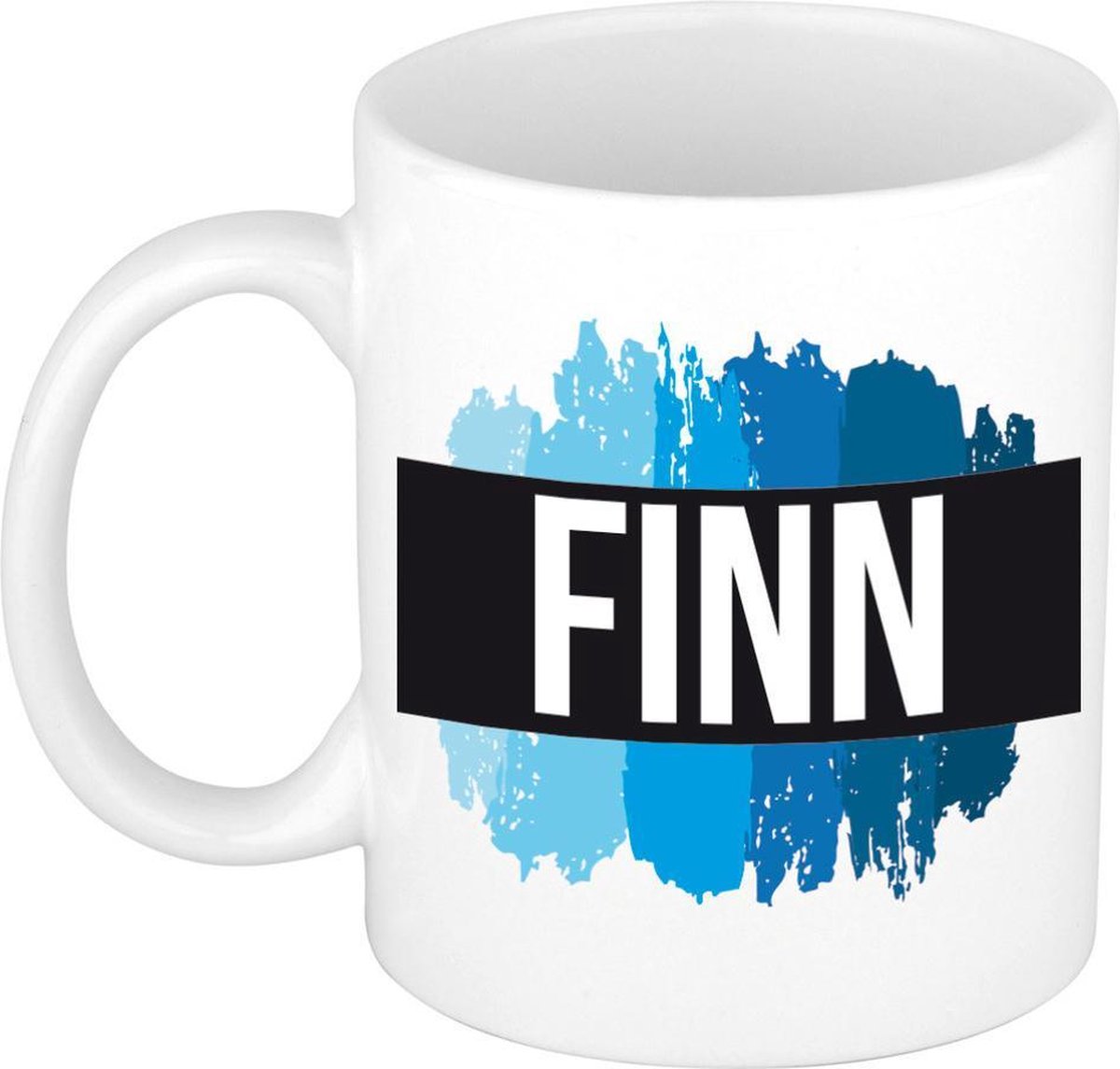 Finn naam cadeau mok / beker met  verfstrepen - Cadeau collega/ vaderdag/ verjaardag of als persoonlijke mok werknemers