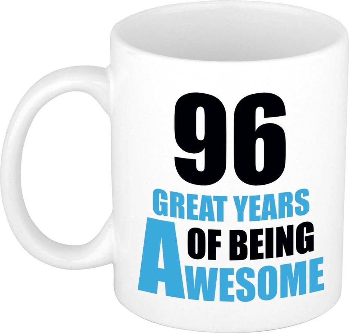 96 great years of being awesome cadeau mok / beker wit en blauw