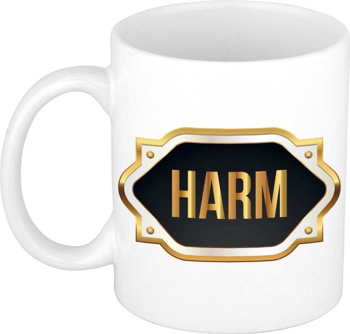 Naam cadeau mok / beker Harm met gouden embleem 300 ml