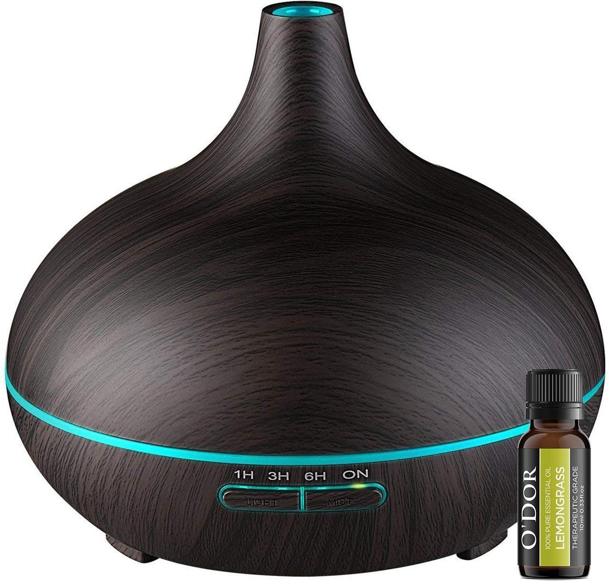 O'dor® Aroma Diffuser met Lemongrass Etherische Olie - Ultrasone Vernevelaar Bevochtiger Verdamper - Donkerbruin