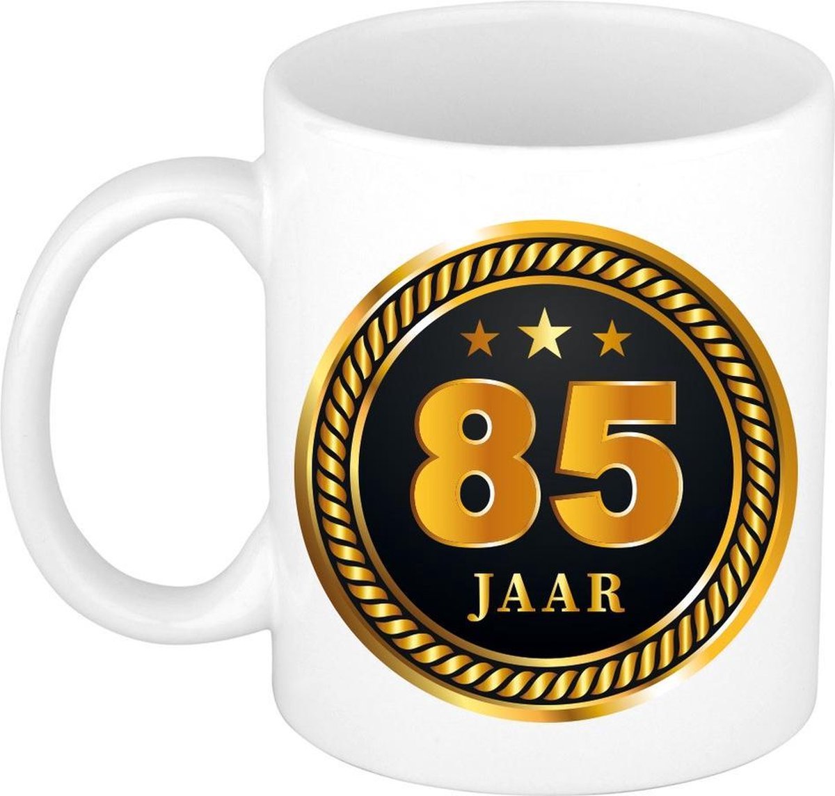 85 jaar cadeau mok / beker medaille goud zwart voor verjaardag/ jubileum