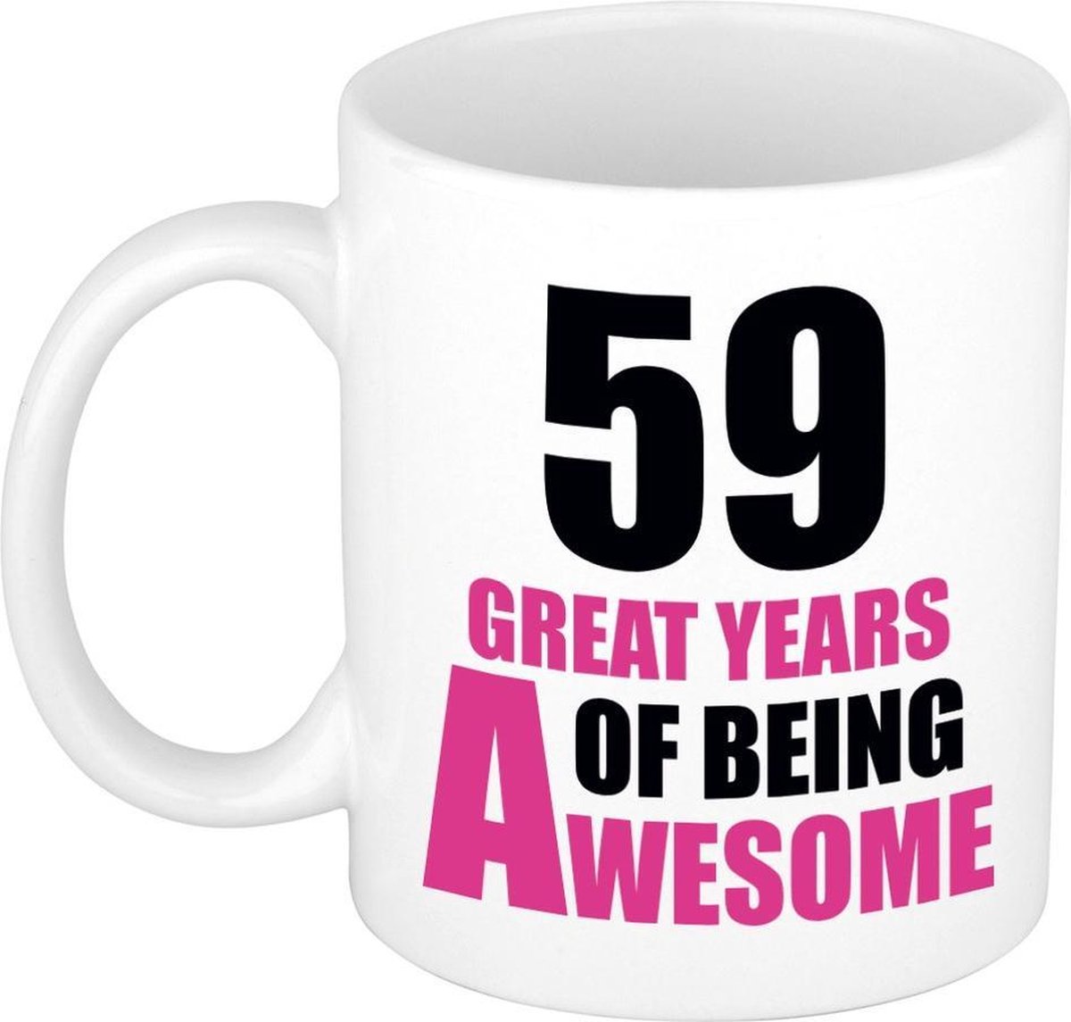 59 great years of being awesome cadeau mok / beker wit en roze