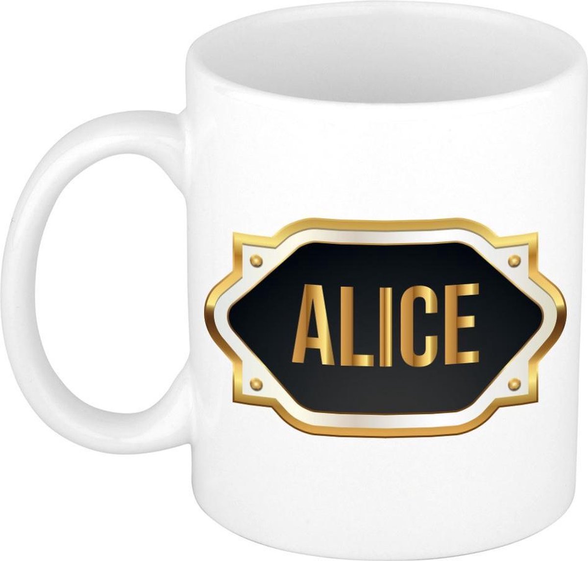 Alice naam cadeau mok / beker met gouden embleem - kado verjaardag/ moeder/ pensioen/ geslaagd/ bedankt