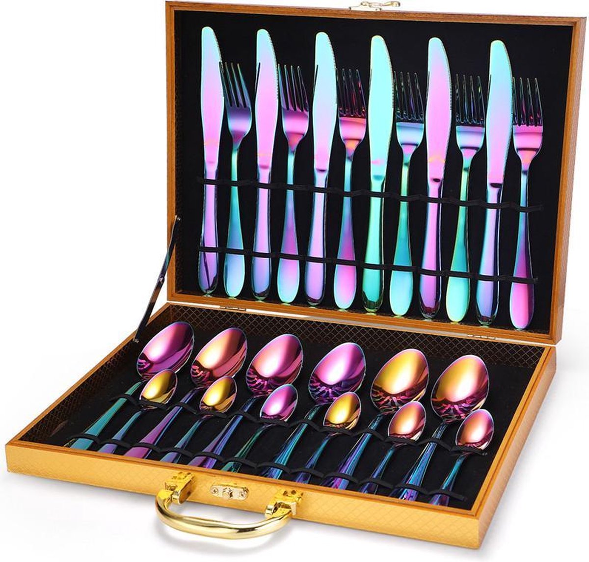 TDR - Roestvrijstalen bestek set - 24 delig - inclusief koffer -Rainbow+ gratis cadeau