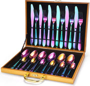 TDR - Roestvrijstalen bestek set - 24 delig - inclusief koffer -Rainbow+ gratis cadeau