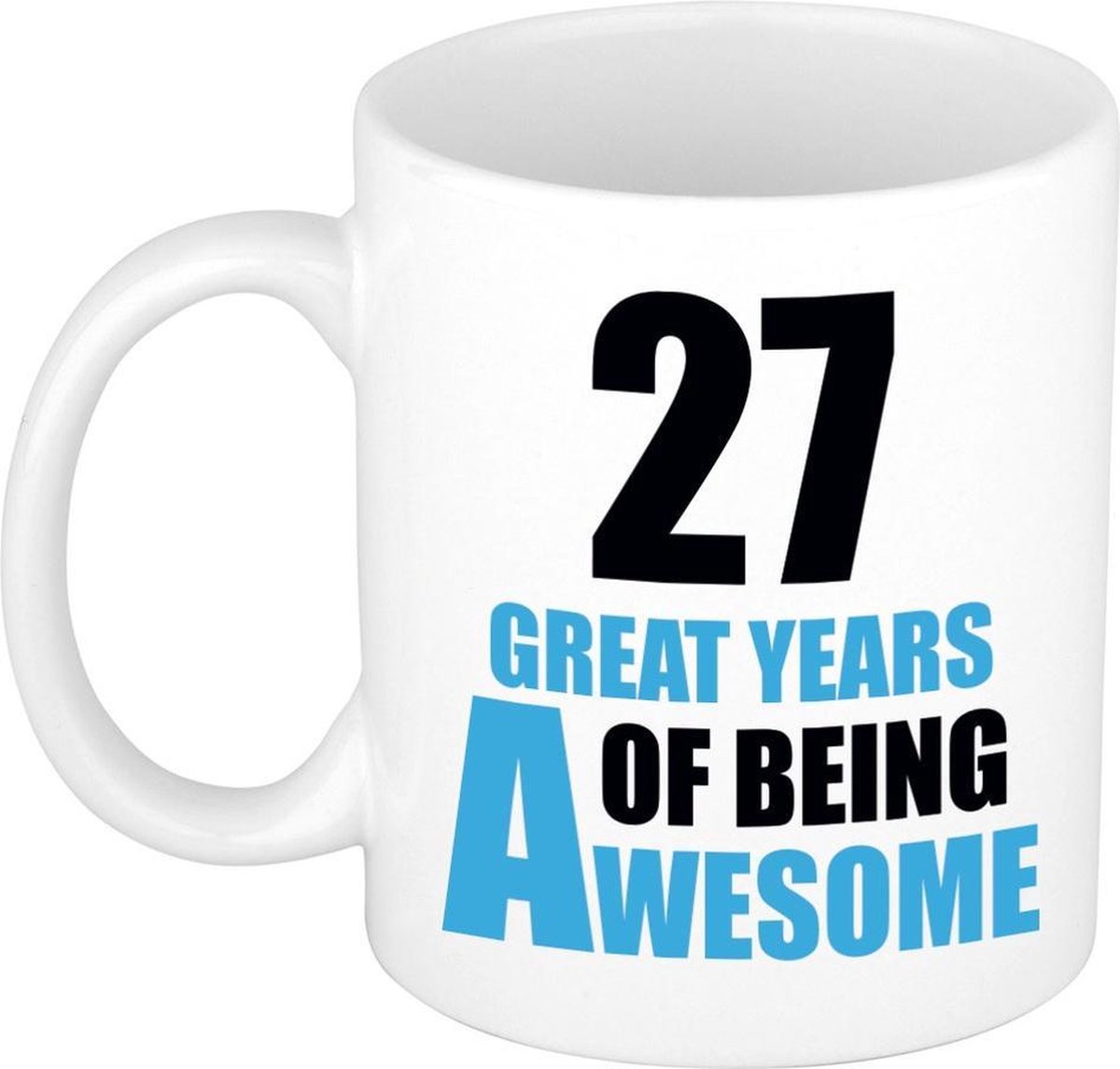 27 great years of being awesome cadeau mok / beker wit en blauw