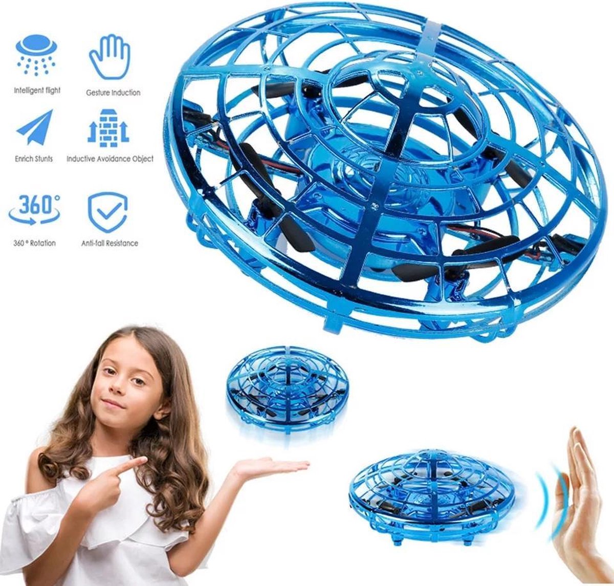 LOUZIR Mini Drone - Anti Bots Sensor - Kinder Cadeau - Zwevende UFO - 4 Propellers - USB oplaadbaar - Infra Rood Sensor - Veilig - Beschermd Door Kooi - Drone Bal - Voor Kinderen - EB Store