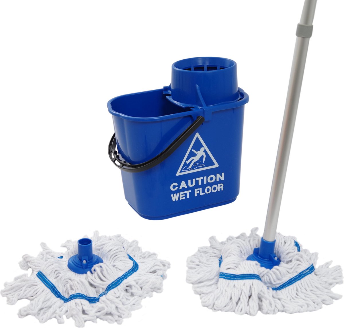 Maus dweil mopset 15 liter blauw - Compleet professioneel dweilsysteem met emmer steel en 2 dweilen