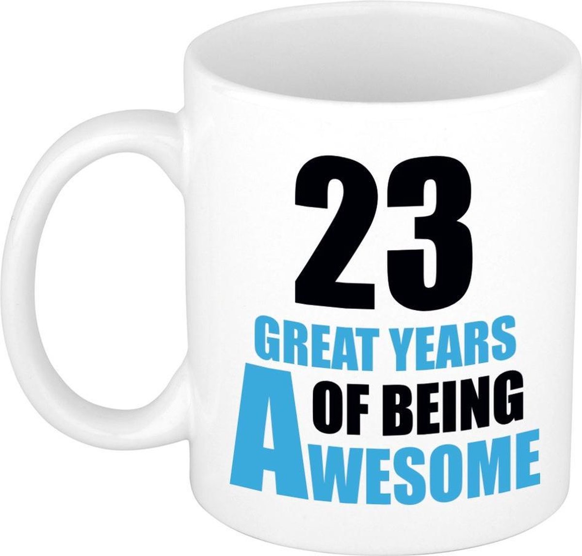 23 great years of being awesome cadeau mok / beker wit en blauw