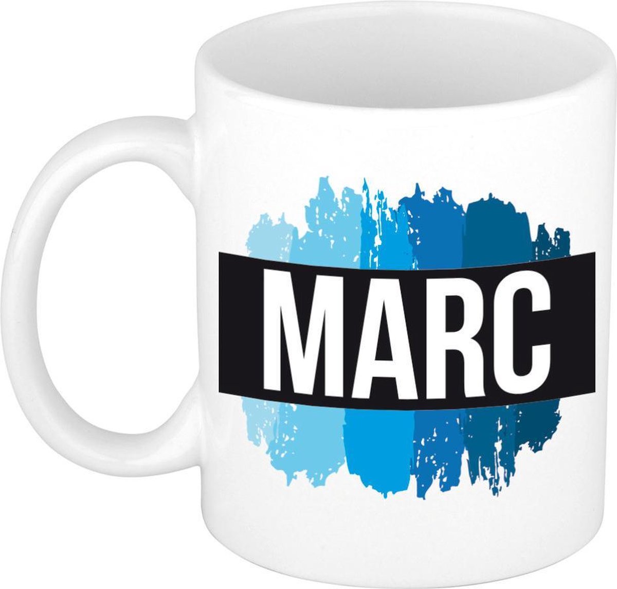 Marc naam cadeau mok / beker met  verfstrepen - Cadeau collega/ vaderdag/ verjaardag of als persoonlijke mok werknemers