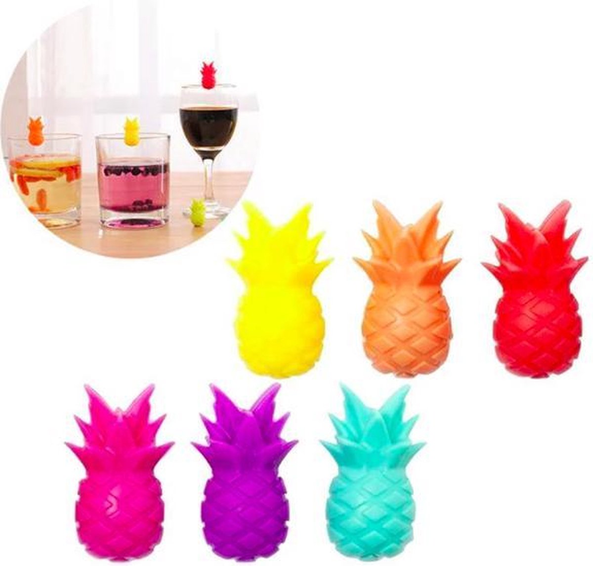 ProductGoods - 6x Glasmarkers Ananas - Glasversiering - Glas Marker - Glas Versiering - Decoratie - Label Jouw Glas - Ananas