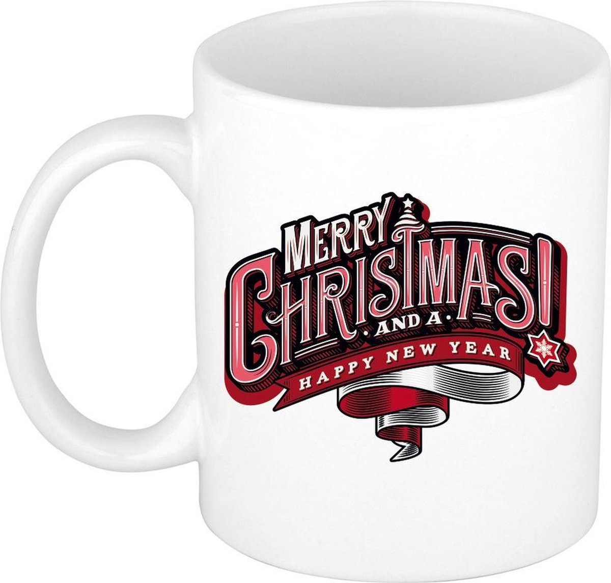 4x stuks merry Christmas and a happy new year cadeau kerstmokken 300 ml