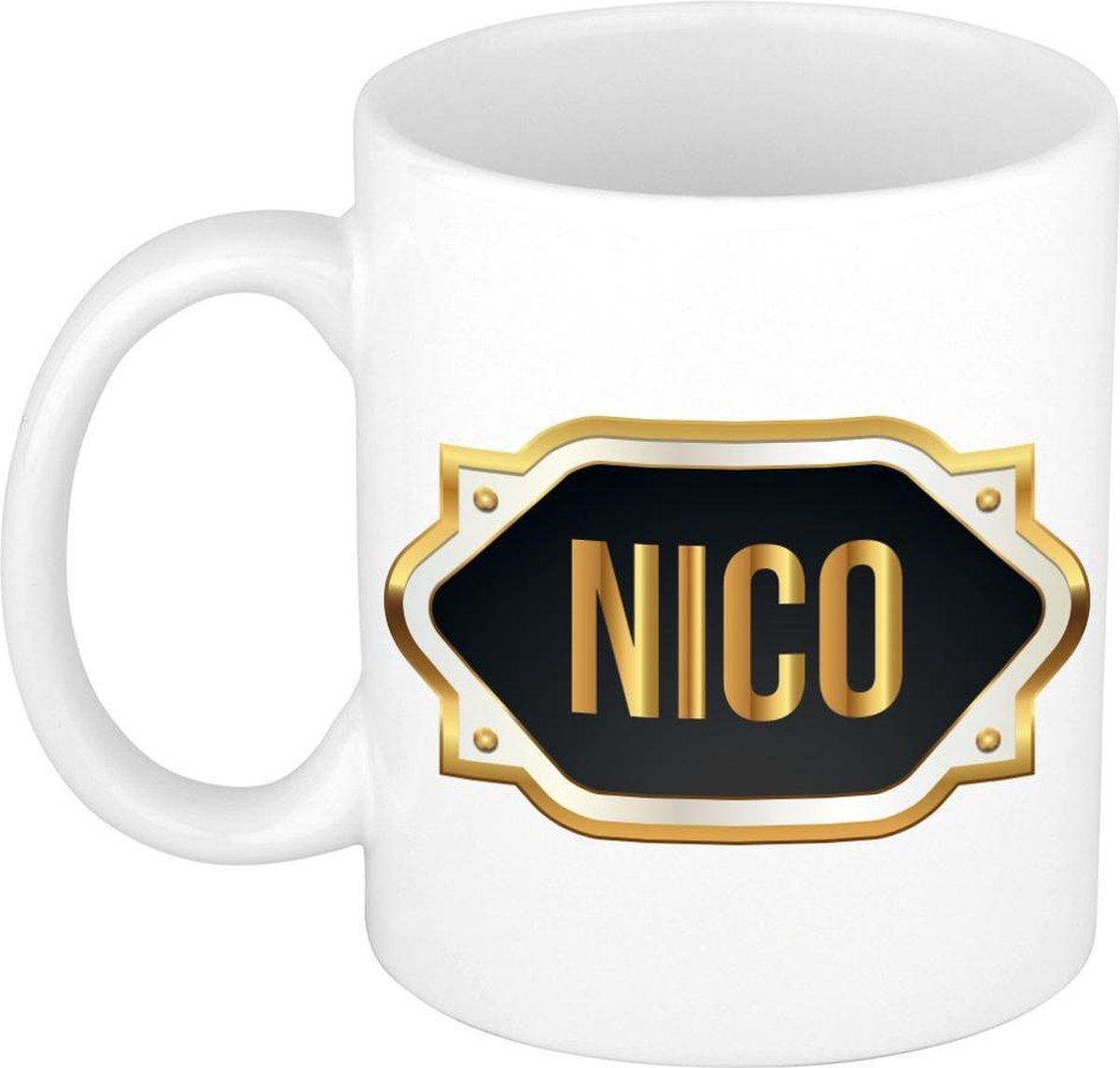 Naam cadeau mok / beker Nico met gouden embleem 300 ml