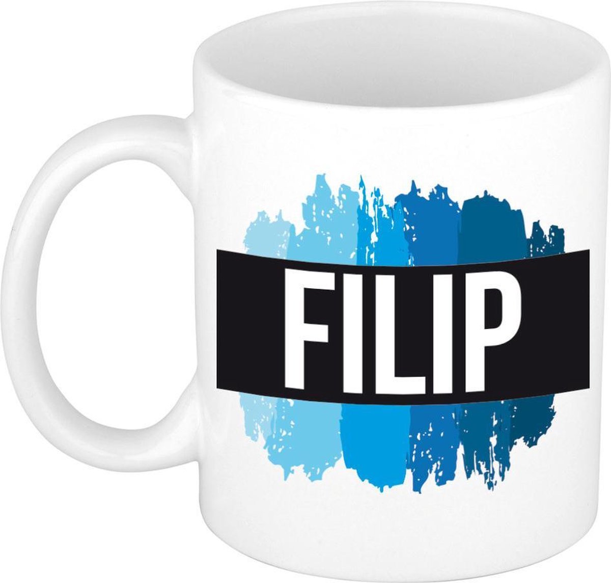 Filip naam cadeau mok / beker met  verfstrepen - Cadeau collega/ vaderdag/ verjaardag of als persoonlijke mok werknemers