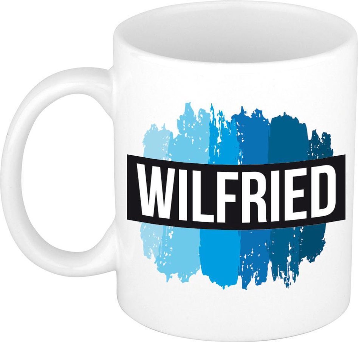 Wilfried naam cadeau mok / beker met  verfstrepen - Cadeau collega/ vaderdag/ verjaardag of als persoonlijke mok werknemers