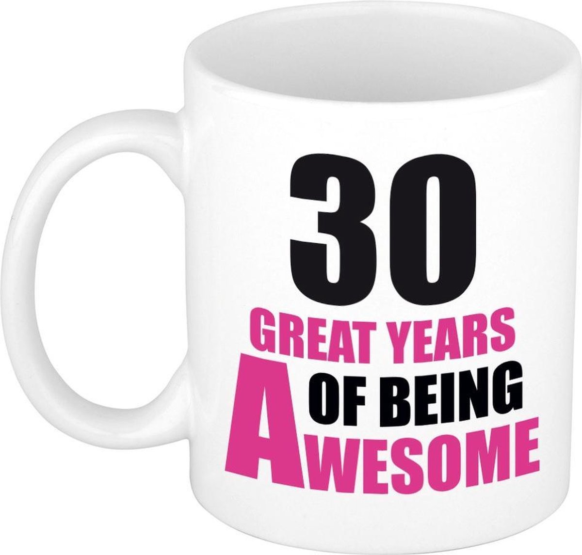 30 great years of being awesome cadeau mok / beker wit en roze