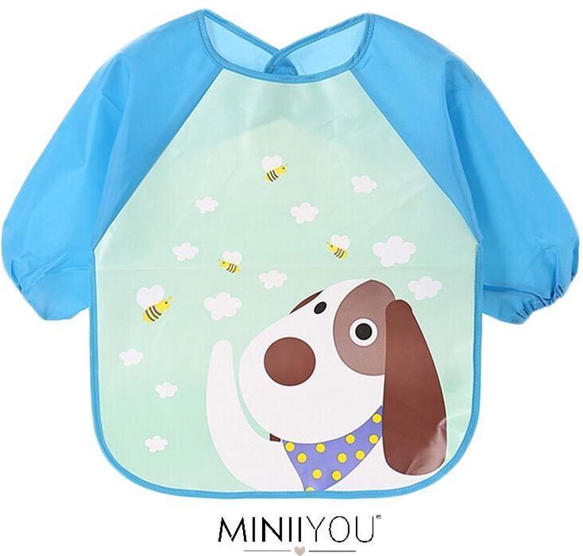 MINIIYOU® Slabber lange mouwen | Knutsel verf short | hond - blauw | Baby en Peuter Slab | Slabbetje waterdicht - waterproof