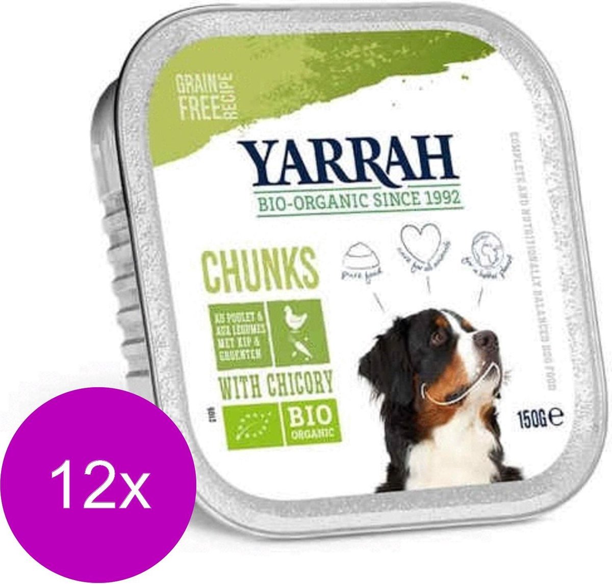 Yarrah Bio Hondenvoer Brokjes In Saus - Kip & Groente - Hondenvoer - 12 x 150 g