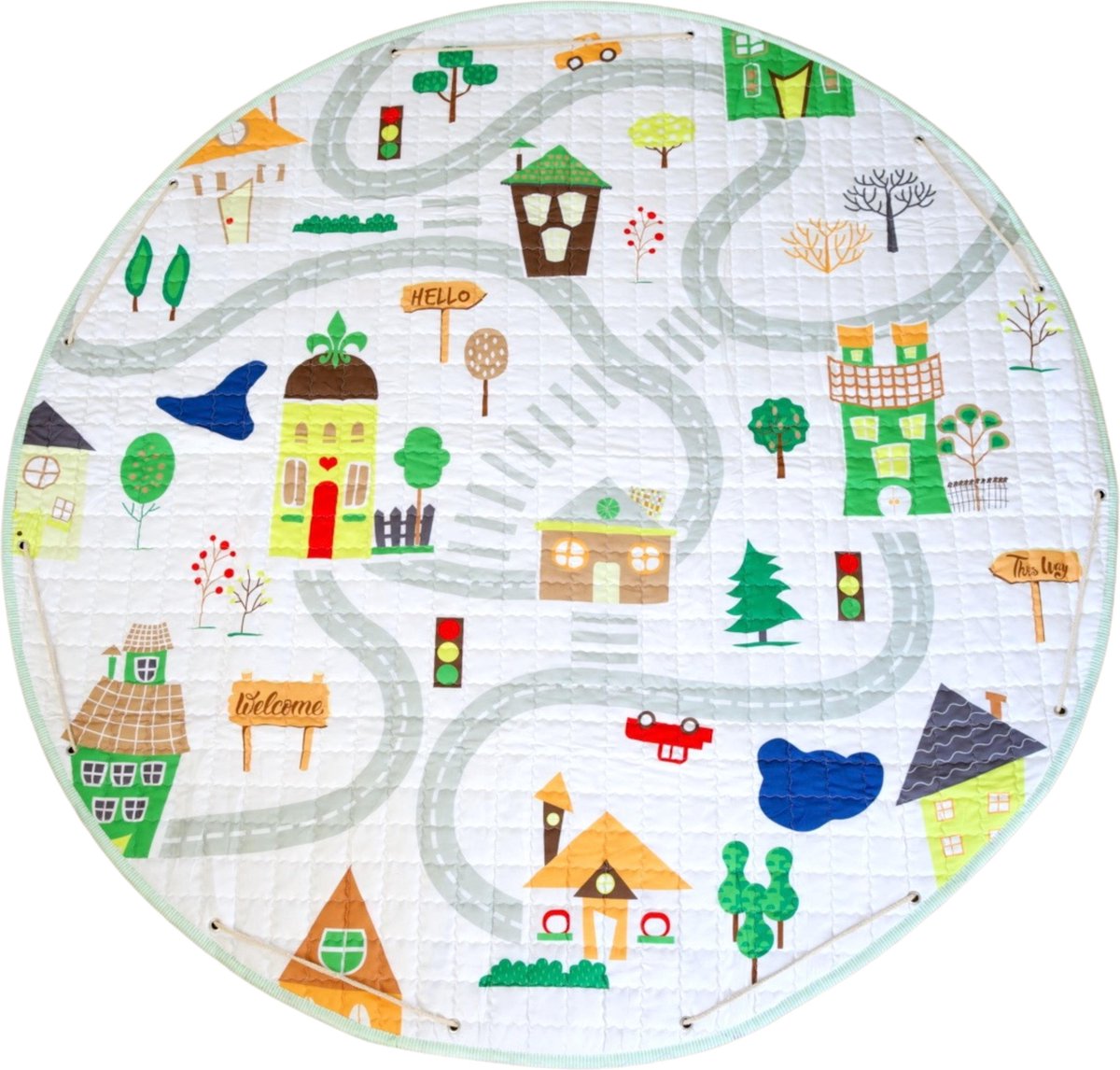 Flouer Speelkleed Kinderkamer en Opbergzak in één - Speelgoed Opbergen - Speelmat Kinderkamer - 150cm - Huisjes