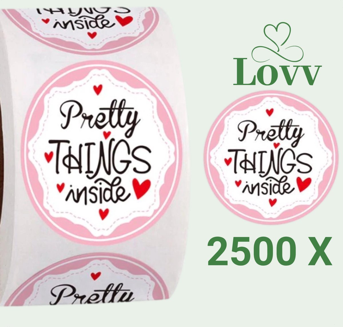 5 Rollen Stickers-Pretty Things Inside- Sluitstickers-5 x 500 stuks Stickers op rol