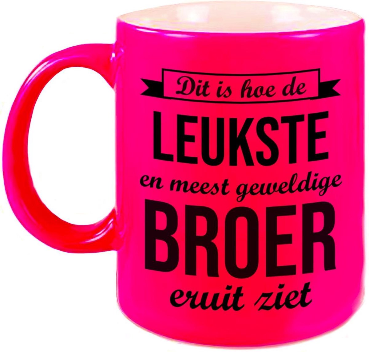 Leukste en meest geweldige broer cadeau koffiemok / theebeker neon roze 330 ml