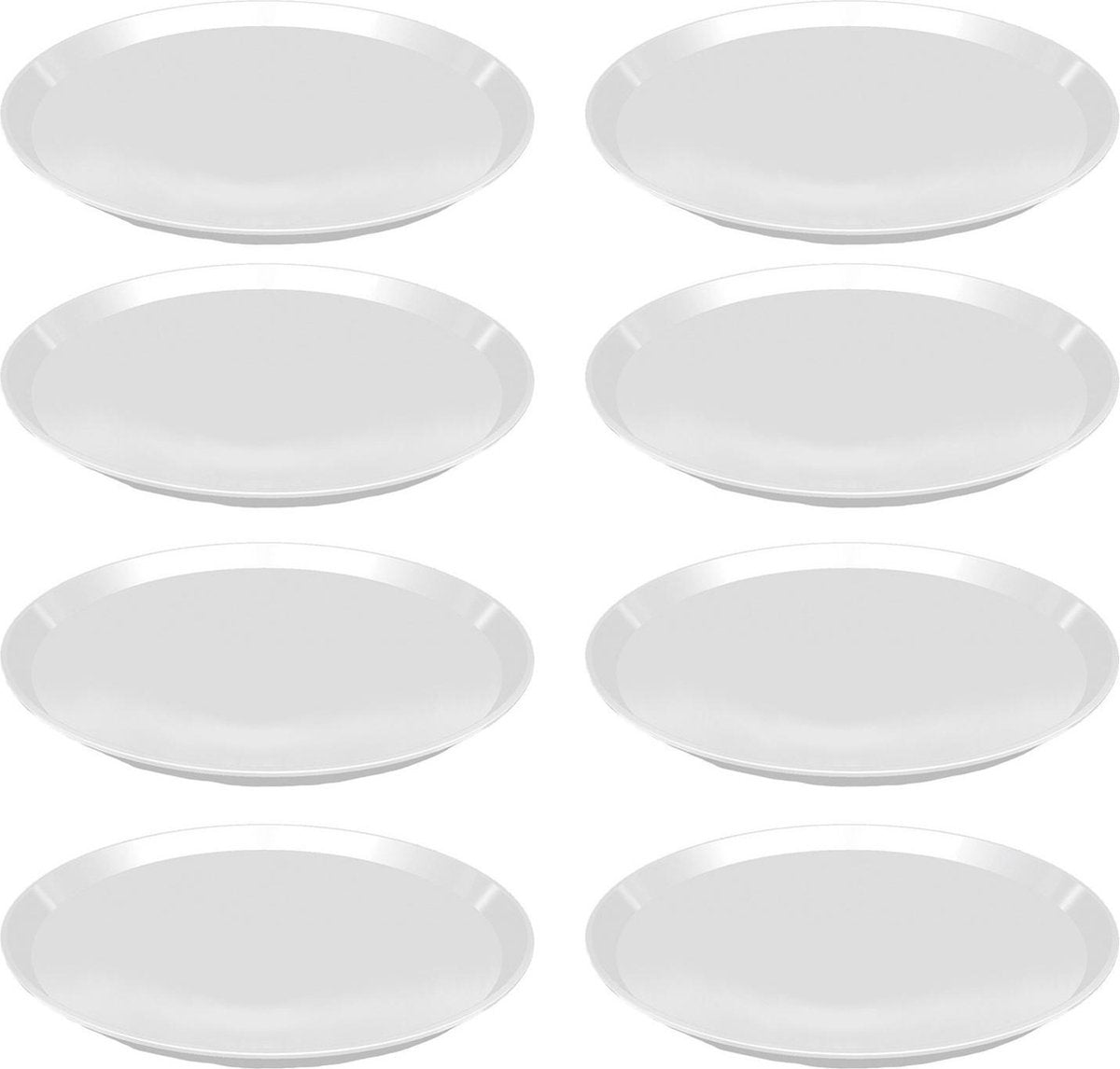 8x Witte kunststof borden - 34 cm - Dinerbord - Barbecuebord - Camping bord