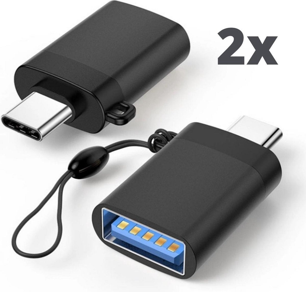 USB Hub USB C Hub USB C Adapter USB C naar USB A - Set van 2 USB C naar USB A adapter - OTG Converter - Zwart - Tensfact®