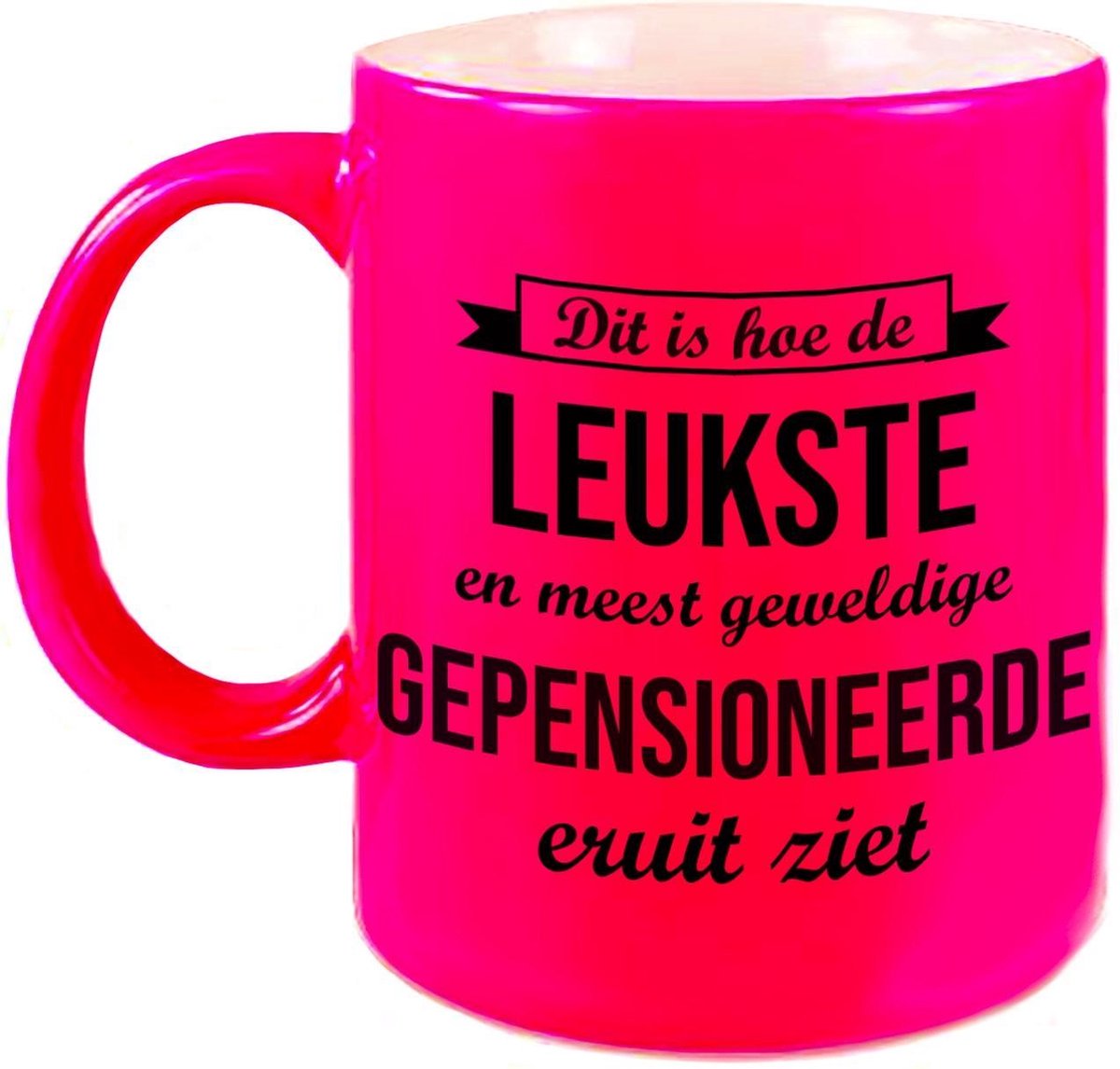 Hoe de leukste gepensioneerde eruitziet mok / beker neon roze bedankt cadeau collega 330 ml