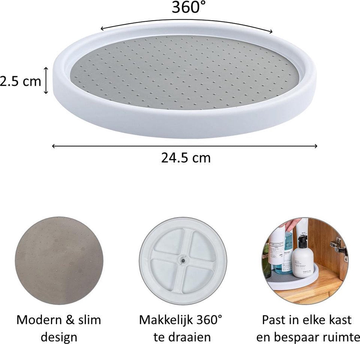 Draaiplateau antislip - Lazy susan - Kruidenrek - Keukenkast organizer - 360° draaischijf - Rond - 25 cm diameter