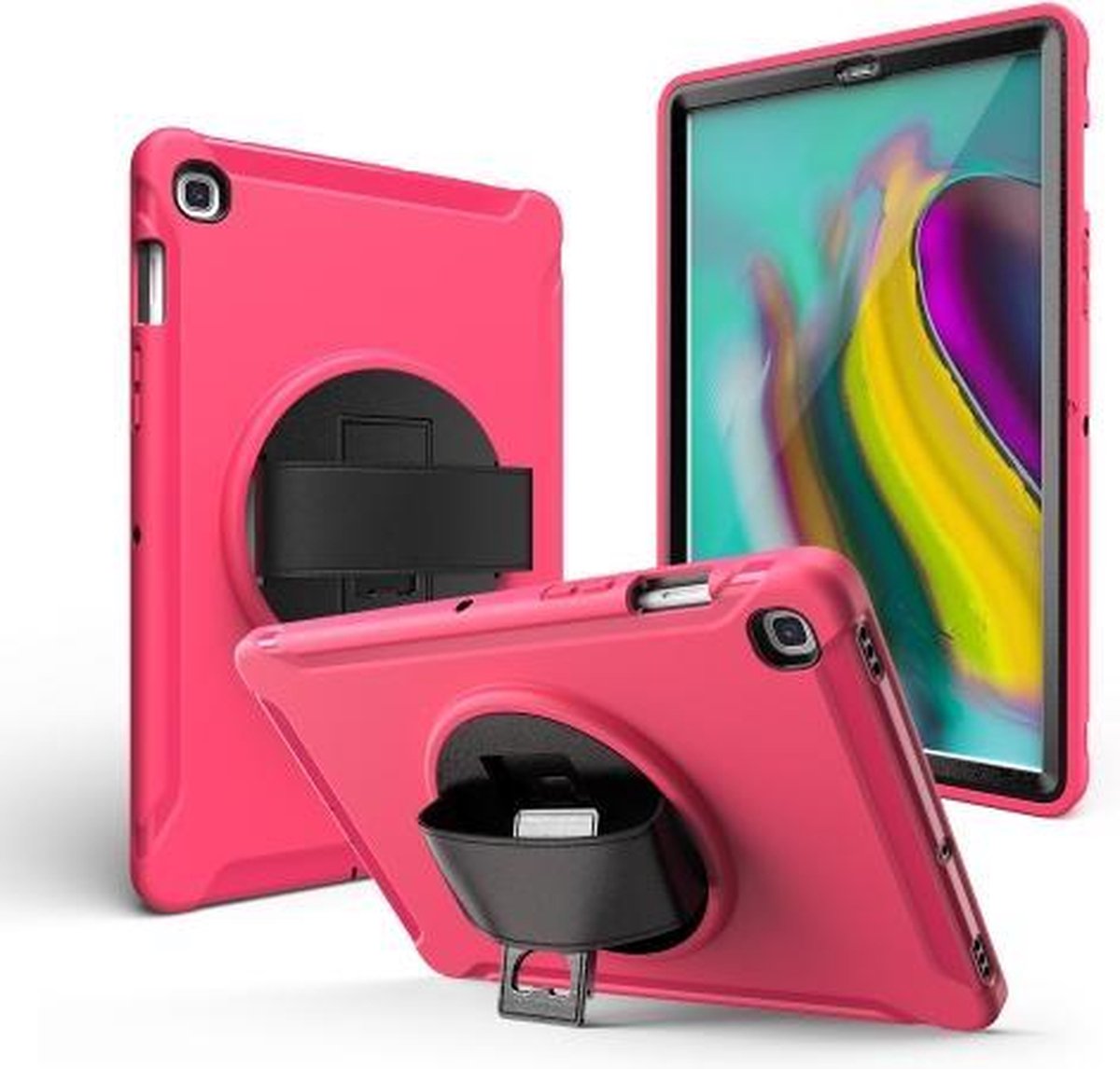 Voor Galaxy Tab S6 10.5 T860 / T865 / T867 2019360 Graden Rotatie PC + Siliconen Beschermhoes met Houder & Handriem (Rose Rood)