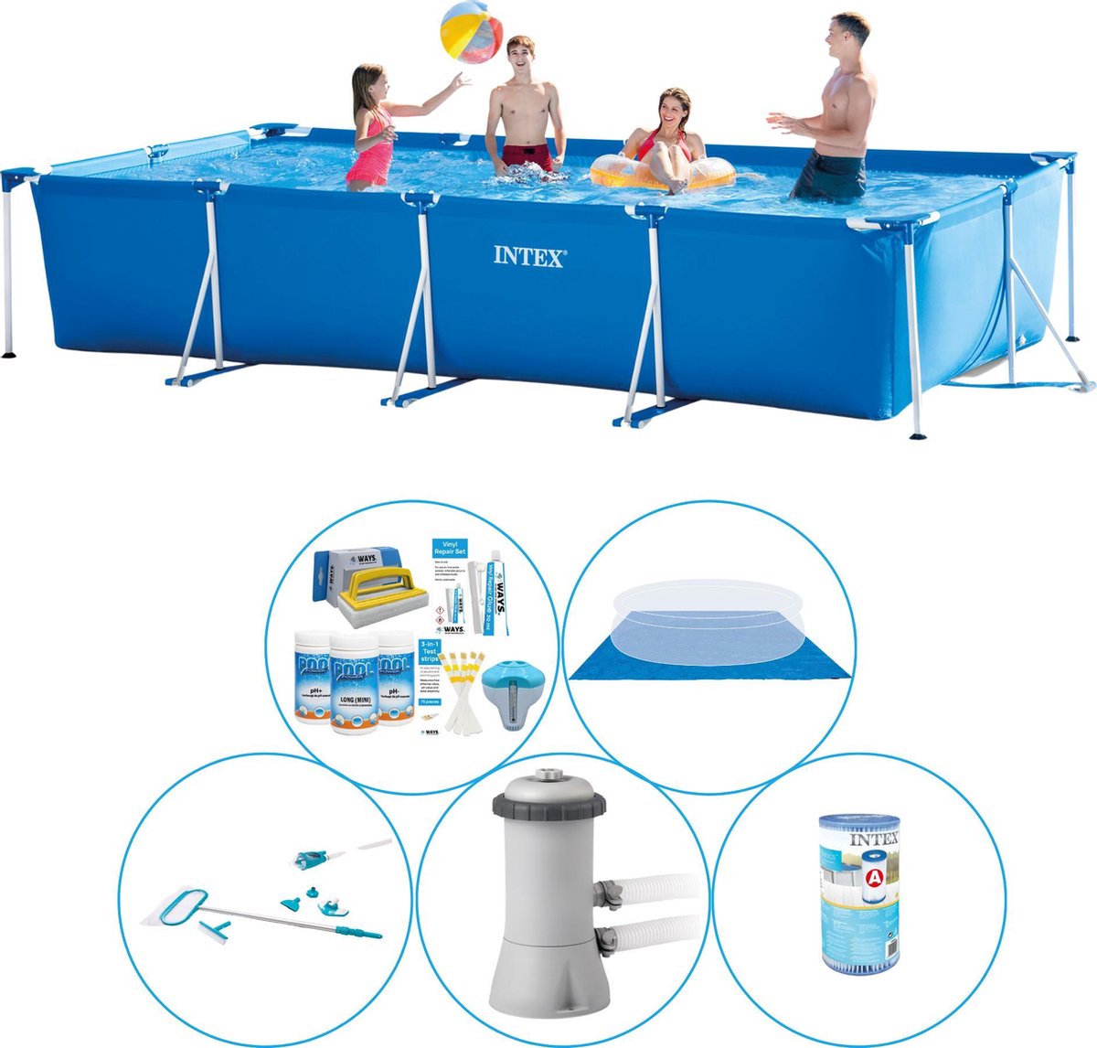 Intex Frame Pool Rechthoekig 450x220x84 cm - 6-delig - Zwembad Met Accessoires