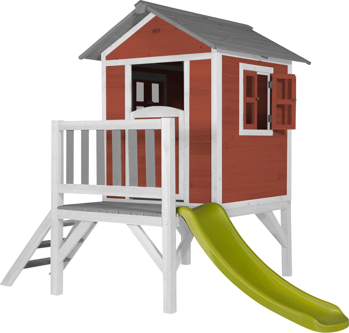 AXI Beach Lodge XL Speelhuis Scandinavisch rood - Limoen groene Glijbaan